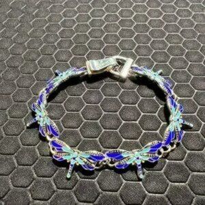 Dragonfly Bracelet Blue 18K White Gold Plated